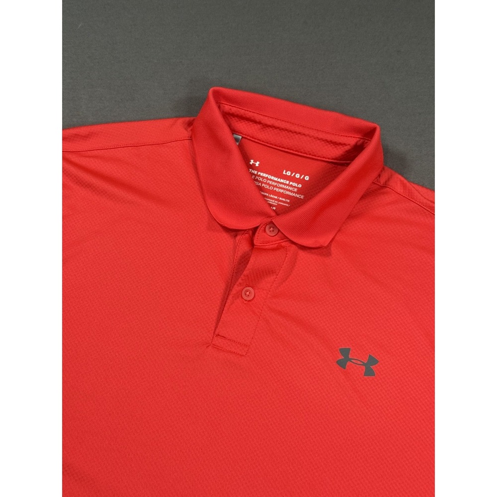 Under Armour Performance Polo‎ Mens Large L Golf Shirt Textured Versa Red Loose